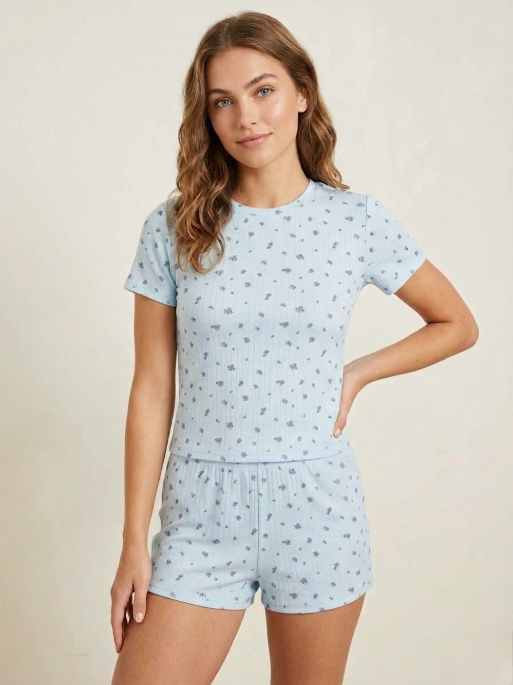 🩵🪻NWT 5B Style "Juniors Pointelle All Over Floral🪻2pc PJs/Loungewear Set🩵” XXL